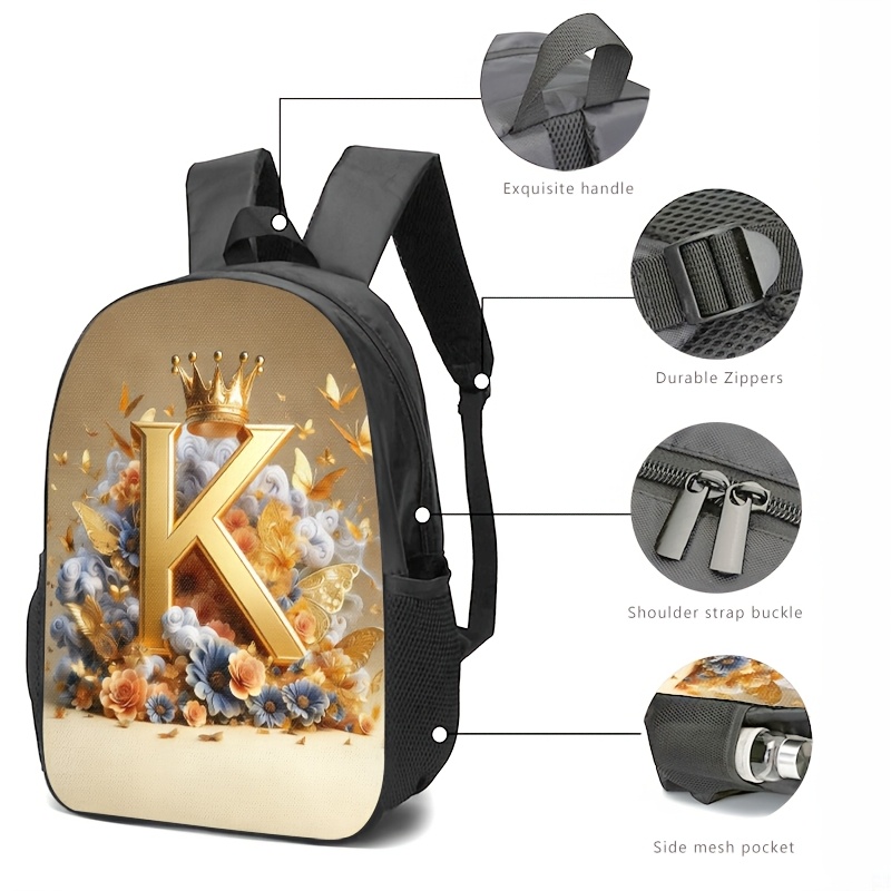 Luxury Bags Com - Golden 'K' Crown Floral Design Backpack,