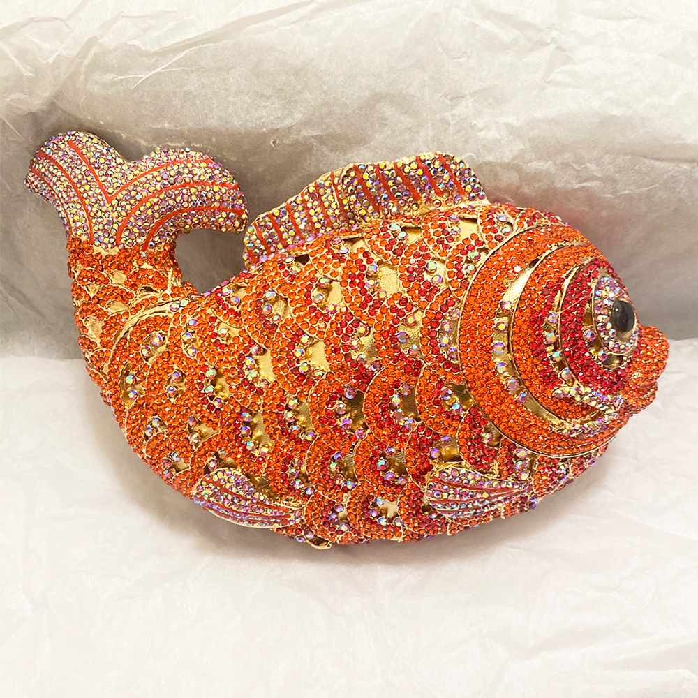 Luxury Bag Collection - Red/Orange Fish Crystal Mini Evening Bag